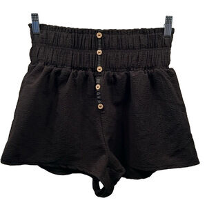 Short Shorts, Size 0X, Elastic Waistband 13”, Black with wood color button